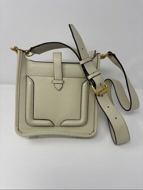 Rebecca Minkoff Cream Leather Crossbody with Front Pocket and Gold Hardware